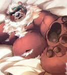  2021 anthro bedding belly blanket boar_stag144 hi_res humanoid_hands kemono kimun_kamui_(tas) lifewonders lying male mammal moobs navel overweight overweight_male solo tokyo_afterschool_summoners unavailable_at_source ursid video_games 