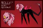  2021 black_body black_eyes black_legs female feral hair hi_res long_legs long_neck mammal model_sheet molly_(sam) monster multi_eye pink_hair pink_head red_spikes sam_(discord) solo spikes tongue tongue_out yellow_eyes 