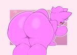  anthro bent_over big_butt butt domestic_cat eyewear felid feline felis female frumples glasses huge_butt male_(lore) mammal nude pink_body solo thick_thighs 