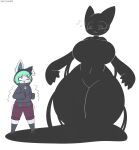  absurd_res anthro big_breasts breasts duo embarrassed female hi_res humanoid league_of_legends looking_down riot_games shadow shadow_(lol) size_difference size_transformation surprise thick_thighs transformation vex_(lol) video_games wide_hips yordle zaclyn 