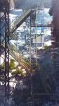  architecture blue_sky branch building city cityscape cloud commentary_request highres no_humans original overgrown railing scaffolding scenery shadow signature sky stairs tree waisshu_(sougyokyuu) 