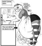  abdominal_bulge anthro belly big_belly bodily_fluids butt caiem canid canine canis clothing dialogue domestic_dog herding_dog hi_res legwear male male_pred mammal oral_vore pastoral_dog solo sweat thick_thighs thigh_highs underwear vore welsh_corgi 
