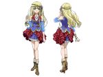  bare_legs blonde_hair blouse brown_footwear coat dress expressionless green_eyes hair_ornament hairclip headband ichikawa_yoshiyuki kashiwagi_noemi kawamura_toshie 