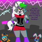  2021 animatronic anthro bow_tie buckteeth canid canine canis clothed clothing dialogue english_text female five_nights_at_freddy&#039;s five_nights_at_freddy&#039;s:_security_breach glamrock_freddy_(fnaf) group hacsaw hair hat headgear headwear hi_res lagomorph leporid looking_at_viewer machine male mammal rabbit red_sclera robot roxanne_wolf_(fnaf) scottgames smile solo_focus suggestive talking_to_viewer teeth text top_hat ursid vanny_(fnaf) video_games white_body wolf yellow_eyes 