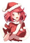  1girl absurdres bangs breasts earrings hat highres jewelry large_breasts pyra_(xenoblade) red_eyes red_hair risumi_(taka-fallcherryblossom) santa_costume santa_hat short_hair simple_background solo swept_bangs white_background xenoblade_chronicles_(series) xenoblade_chronicles_2 