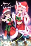  akiyama_neo animal_ears azur_lane black_hair breasts christmas christmas_lights eyebrows_visible_through_hair green_eyes hanazuki_(azur_lane) highres horns long_hair noshiro_(azur_lane) pink_hair purple_eyes 