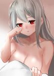  1girl absurdres ao_oni_(onioni-aoi) arknights bangs blush breasts collarbone commentary_request highres large_breasts long_hair looking_at_viewer nude parted_lips red_eyes silver_hair skadi_(arknights) solo upper_body 
