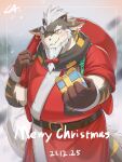  2021 absurd_res anthro beard cai1448331577 christmas dragon facial_hair hi_res holidays humanoid_hands kemono male mature_male outside overweight overweight_male santa_claus scarf solo text 