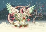  absurd_res christmas clothing dahbastard dragon eukaryoticprokaryote eukayoticprokaryote hi_res holidays male ornaments plant robe smile snow solo staff tree wings 