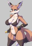  anthro big_breasts bikini breasts canid canine cleavage clothed clothing cooliehigh female fox fur grey_background hi_res mammal simple_background solo swimwear wide_hips 