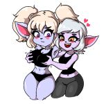  &lt;3 big_breasts blush breasts clothing duo female female/female grope humanoid humanoid_pointy_ears league_of_legends marshort midriff not_furry open_mouth open_smile panties poppy_(lol) riot_games shirt short_stack simple_background smile tank_top topwear tristana_(lol) twintails_(hairstyle) underwear video_games white_background yordle 