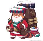  2021 absurd_res ailurid anthro backpack biped christmas christmas_clothing christmas_headwear clothing costume eyewear glasses hat headgear headwear hi_res holidays kemono mammal overweight red_panda santa_costume santa_hat silentyed simple_background snow solo white_background 