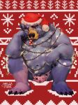  2021 anthro belly bulge christmas christmas_clothing christmas_headwear clothing hat headgear headwear hi_res holidays humanoid_hands male mammal moobs navel nipples overweight overweight_male santa_hat skrawl solo ursid 