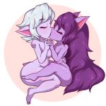  breasts duo eyes_closed female female/female hair hand_holding humanoid humanoid_pointy_ears kissing league_of_legends long_hair lulu_(lol) marshort not_furry nude purple_hair riot_games simple_background thick_thighs tristana_(lol) video_games yordle 