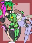  &lt;3 android big_breasts blaster_master blush breast_squish breasts cabe_(abattyresonator) clothed clothing curvaceous curvy_figure duo elemental_creature elemental_humanoid eyewear female flirting flora_fauna flower fujiweeb goggles green_body green_hair hair hand_on_head headgear headwear high_heels hourglass_figure humanoid kanna_(blaster_master) living_machine machine male male/female not_furry plant plant_humanoid pulled_in robot robot_humanoid scarf shoulder_pads simple_background skimpy smile squish teasing thick_thighs video_games voluptuous 