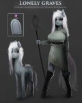  2017 anthro big_breasts breasts clothed clothing cutie_mark earth_pony equid equine fan_character female feral fur grey_body grey_fur hair hasbro hi_res hooves horse long_hair maarthul mammal model_sheet my_little_pony pony shovel solo story story_in_description tired tools white_hair 