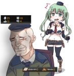  1boy 1girl bald blush boots breasts chair closed_eyes commander_(girls&#039;_frontline) commentary despair gameplay_mechanics girls&#039;_frontline green_eyes green_hair hat korean_commentary korean_text large_breasts long_hair looking_at_another micro_uzi_(girls&#039;_frontline) necktie notice_lines open_mouth short_shorts shorts sidarim simple_background sitting smile standing sweatdrop twintails white_background 