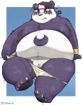  2021 96panda absurd_res alp_(tas) anthro balls belly blush bodily_fluids censor_bar censored clothing flaccid genitals giant_panda hat headgear headwear hi_res humanoid_genitalia humanoid_hands humanoid_penis kemono lifewonders male mammal moobs navel nipples overweight overweight_male penis purple_body simple_background sitting small_penis solo sweat tokyo_afterschool_summoners ursid video_games 