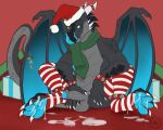  absurd_res anthro balls bell bodily_fluids carifoxleopard christmas christmas_clothing christmas_headwear clothing cum cum_drip cum_on_feet cum_on_ground cum_on_self cum_pool cum_string cumshot dragon dripping ejaculation feral foot_fetish foreskin genital_fluids genitals gift hat headgear headwear hi_res holidays jingle_bell legwear looking_at_viewer male mistletoe paws penis plant santa_hat scarf sitting solo stockings tongue tongue_out xero_(captainscales) 