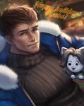 canid canine christmas clothed clothing felid feline garen_(lol) gift hair hi_res holidays human league_of_legends mammal mescalitoart open_mouth plant riot_games tem temmie_(undertale) text topwear tree undertale undertale_(series) video_games white_body 