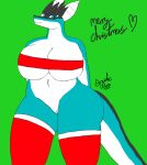 angelicdeluxe animal_humanoid anthro azar big_breasts big_butt blue_body blue_eyes blue_skin breast_squish breasts butt christmas clothing dragon female genitals green_background hands_behind_back hi_res holidays horn humanoid legwear looking_at_viewer nude overweight pussy scalie scalie_humanoid simple_background smile smirk solo solo_focus squish thick_tail thick_thighs thigh_highs wide_hips 