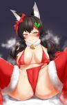  1girl animal_ear_fluff animal_ears bangs bikini black_hair blush breasts cameltoe closed_mouth commentary_request covered_nipples elbow_gloves fur-trimmed_gloves fur-trimmed_legwear fur_collar fur_trim gamarenji gloves hair_ornament hairclip half-closed_eyes head_tilt highres hololive large_breasts long_hair looking_at_viewer multicolored_hair naughty_face navel nose_blush ookami_mio reclining red_bikini red_gloves red_hair red_legwear revision sitting smile solo spread_legs streaked_hair sweat swimsuit thighhighs twintails untied untied_bikini virtual_youtuber wolf_ears wolf_girl yellow_eyes 