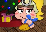  absurd_res armor bdsm blonde_hair blush bondage bound christmas female goomba goombella hair headgear helmet hi_res holidays looking_at_viewer mario_bros nintendo not_furry paper_mario ribbons solo thunderfap video_games wrapped_up 