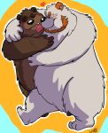 &lt;3 2021 anthro belly blush brown_body brown_fur cute_fangs duo embrace eyes_closed fur hi_res hug jakegr licking male male/male mammal overweight overweight_male polar_bear simple_background tongue tongue_out ursid ursine white_body white_fur 