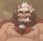  2021 anthro beard facial_hair goyemon_k kemono male mammal moobs nipples overweight overweight_male portrait solo suid suina sus_(pig) wild_boar 
