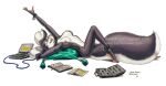  anthro baron_engel big_breasts book breasts computer eyes_closed female lying mammal mephitid nude on_back pillow raised_arm rosemary_parker_(character) simple_background skunk solo traditional_media_(artwork) virtual_reality white_background 