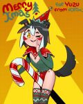  animal_humanoid anthro bulge candy candy_cane canid canid_humanoid canine canine_humanoid canis christmas christmas_clothing clothing dessert dog_humanoid domestic_dog food holidays humanoid legwear leotard looking_at_viewer male mammal mammal_humanoid nipples one_eye_closed open_mouth open_smile slim smile solo somik stockings white_body white_skin wink winking_at_viewer yellow_eyes 