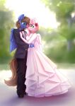  absurd_res anthro bow_tie breasts clothing dandy_(artist) dress duo equid equine eye_contact eyebrows eyelashes fan_character feathered_wings feathers female hair hasbro hi_res inner_ear_fluff looking_at_another male male/female mammal my_little_pony outside pegasus romantic romantic_couple smile suit tuft wedding wedding_dress wings 