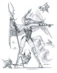  anthro armor axe baron_engel battle bident breasts bunny_costume cleavage clothed clothing costume cutie_mark dagger demon equid equine fake_ears fake_rabbit_ears female friendship_is_magic gesture graphite_(artwork) group hi_res horn lagomorph leporid mace mammal melee_weapon my_little_pony pencil_(artwork) pointing polearm princess_luna_(mlp) rabbit simple_background spear traditional_media_(artwork) unconvincing_armor weapon white_background winged_unicorn wings 