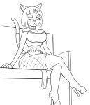  absurd_res animal_crossing ankha_(animal_crossing) anthro choker clothed clothing collar crossed_legs female fishnet goth goth_ankha groodger hi_res high_heels jewelry makeup navel necklace nintendo sitting sketch solo spiked_collar spikes video_games 