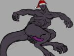  4_arms 6_eyes anthro anus black_body bodily_fluids butt christmas christmas_clothing christmas_headwear clothing corinoch corinoch_(artist) dripping genital_fluids genitals hat headgear headwear herm hi_res holidays intersex lying maleherm monster multi_arm multi_eye multi_limb on_side penis precum precum_drip prehensile_feet presenting presenting_anus presenting_hindquarters presenting_penis presenting_pussy pussy santa_hat sketch solo spreading 