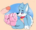  3_toes anthro barefoot blue_body blue_fur bodily_fluids bottomless bubble_butt butt canid canine canis clothed clothing collar countershade_feet countershading cum cum_drip cum_on_face cum_on_feet cute_fangs digital_drawing_(artwork) digital_media_(artwork) dog_tags domestic_dog dripping ejaculation electricsnowfox english_text eyebrows feet foot_fetish foot_focus front_view fur genital_fluids genitals girly half-closed_eyes head_tuft hindpaw male mammal mana_(manaozyfolf) multicolored_body multicolored_fur narrowed_eyes open_mouth paws penis presenting purple_eyes seductive shirt simple_background sitting soles solo tank_top text thick_thighs toes topwear tuft two_tone_body two_tone_fur white_body white_fur 