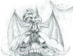  anthro baron_engel bat_wings bone breasts cleavage clothed clothing cutie_mark dress equid equine fangs female friendship_is_magic graphite_(artwork) horn legwear looking_at_viewer mammal membrane_(anatomy) membranous_wings moon my_little_pony pencil_(artwork) princess_luna_(mlp) simple_background skull smile solo thigh_highs traditional_media_(artwork) white_background winged_unicorn wings 