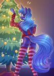  absurd_res blush butt camel_toe christmas christmas_tree clothing cutie_mark dandy_(artist) equid equine female fingers friendship_is_magic hi_res holidays horn legwear looking_at_viewer mammal my_little_pony open_mouth pattern_clothing pattern_legwear plant princess_luna_(mlp) signature solo striped_clothing striped_legwear stripes tree winged_unicorn wings 
