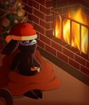  anthro bedding beverage blanket brick_wall candy chocolate christmas christmas_clothing christmas_headwear christmas_tree clothing daww dessert drone eyes_closed fire fire_conejo fireplace food happy hat headgear headwear hi_res holidays hot_chocolate inside male marshmallow mug nelson_(ikefanboy64) plant rubber santa_hat solo tree unknown_species wall_(structure) warm_colors 