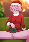  2021 absurd_res anus ashido_mina blush breasts christmas christmas_clothing christmas_headwear clothing devilukez female genitals hat headgear headwear hi_res holidays humanoid mistletoe my_hero_academia pink_body pink_skin plant pussy santa_hat 