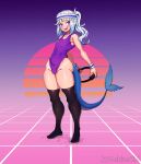  80&#039;s_theme absurd_res accessory animal_humanoid blue_eyes bodily_fluids camel_toe clothing female fish fish_humanoid gawr_gura gym_clothing hair headband hi_res hololive hololive_en humanoid legwear leotard looking_at_viewer makinakid mammal marine marine_humanoid nintendo one-piece_swimsuit ring_fit_adventure shark_humanoid smile solo sweat sweatband swimwear thick_thighs thigh_highs video_games virtual_youtuber white_hair 