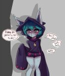  baggy_clothing blush bodily_fluids clothed clothing english_text female geks grey_background humanoid humanoid_pointy_ears league_of_legends looking_away not_furry panties riot_games shaking simple_background solo stuttering sweat text trembling underwear vex_(lol) video_games yordle 