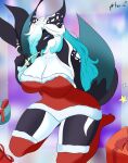  absurd_res alvaz anthro big_breasts breasts candy candy_cane cetacean christmas clothing delphinoid dessert dragon female food hi_res holidays hybrid leggings legwear looking_at_viewer mammal marine oceanic_dolphin orca penelope_(rainbowscreen) simple_background solo toothed_whale 