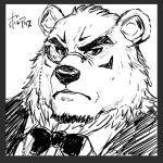  angry anthro black_and_white borealis_(live-a-hero) bow_tie clothing eyebrows kinaisan22511 lifewonders live-a-hero male mammal monochrome polar_bear sketch solo suit thick_eyebrows ursid ursine video_games 