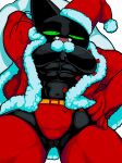  abs anthro black_body black_fur bulge cartoon_network christmas christmas_clothing christmas_headwear clothing domestic_cat felid feline felis fur green_eyes hat headgear headwear hi_res holidays male mammal mao_mao:_heroes_of_pure_heart muscular muscular_anthro muscular_male mymu666 navel pecs santa_hat sheriff_mao_mao_mao solo speedo swimwear 