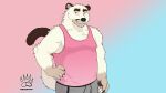  absurd_res akagustavo1 anthro clothing cougar fangs felid feline fluffy fluffy_tail hi_res hybrid male male/male mammal nails polar_bear shirt slightly_chubby smile solo tank_top topwear ursid ursine 