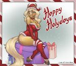  anthro big_breasts breasts christmas christmas_clothing christmas_headwear clothing collar collar_with_bell corset equid equine fake_horns female footwear hair headgear headwear hi_res holidays horn horse law_of_love legwear lingerie looking_at_viewer mammal mary_(law_of_love) pattern_clothing pattern_footwear pattern_legwear pattern_socks pinup pose reaper3d sitting smile socks solo striped_clothing striped_footwear striped_socks stripes topwear 