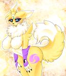  absurd_res anthro bandai_namco big_breasts blue_eyes breasts butt cassielink claws clothing digimon digimon_(species) digital_drawing_(artwork) digital_media_(artwork) digital_painting_(artwork) drawing female fluffy fluffy_tail fur gloves hands_on_legs hands_on_thighs handwear hi_res jewelry lips lipstick makeup markings mostly_nude neck_tuft nude painting painting_(artwork) pinup pose renamon sketch solo sparkles thick_thighs traditional_media_(artwork) tuft tufted_fur yellow_body yellow_fur 