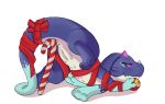 anthro anus ass_up azl_l blue_body blue_fur blue_hands blue_legs blue_tail bow butt candy christmas christmas_clothing clothing dessert dragon dragon_pussy earth_wyrm feet feirune female feral floppy_ears food fur genitals gloves_(marking) half-closed_eyes hi_res holidays horn looking_at_another looking_at_partner looking_back lying markings narrowed_eyes nude pet purple_eues purple_horn pussy raised_tail scarf simple_background smile so_i&#039;m_a_spider_so_what? solo spread_legs spreading tapering_tail toes white_background 