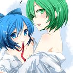  amaya_enaka antennae back bad_id bad_pixiv_id blue_eyes blue_hair bow cirno cum cum_on_hair green_eyes green_hair hair_bow lowres mouth_hold multiple_girls older open_mouth short_hair time_paradox touhou wriggle_nightbug 